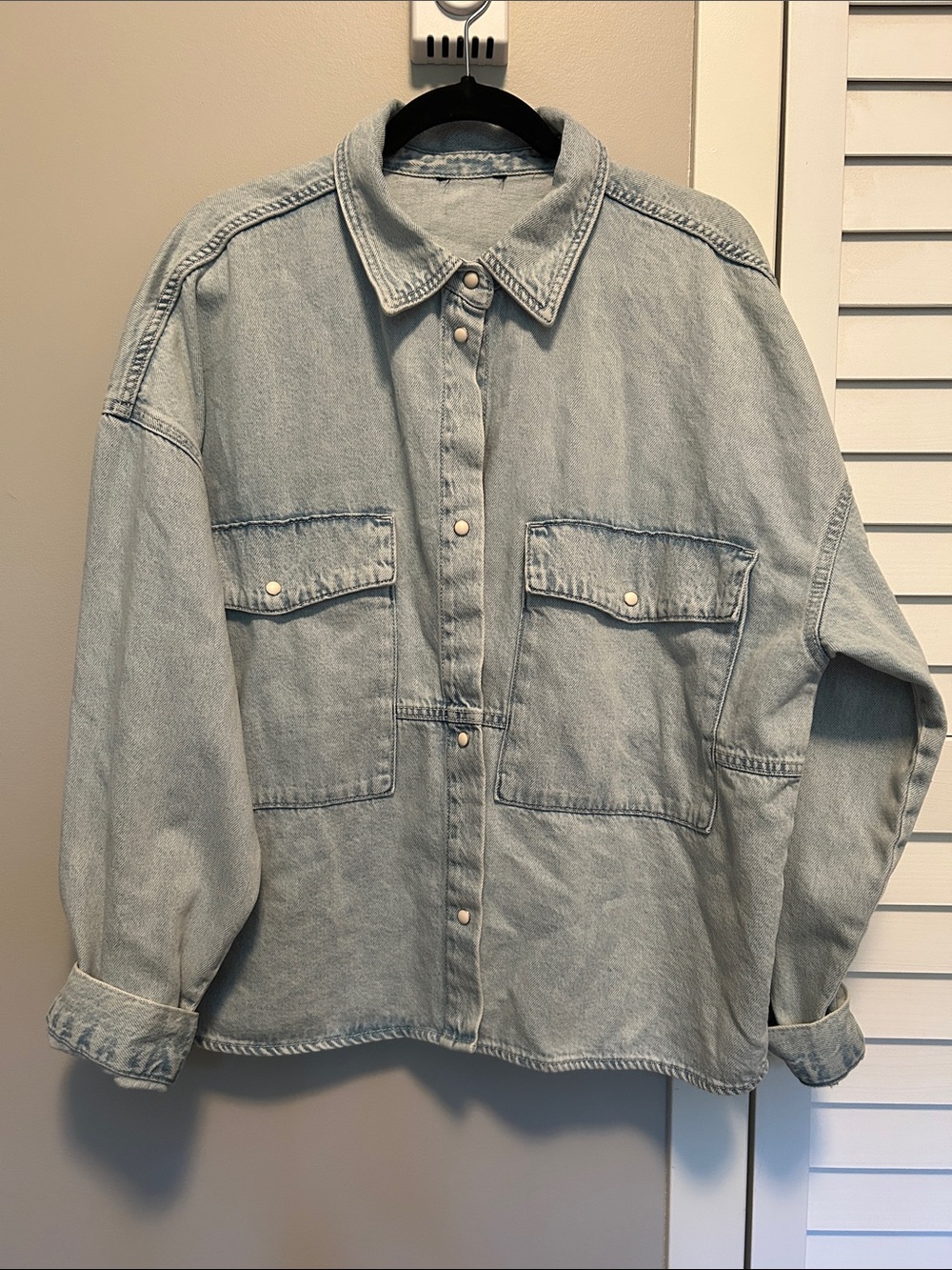 Light Wash Denim Shacket Jacket - Casual Oversized